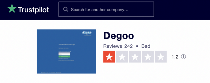 Degoo Review. Source: Trustpilot