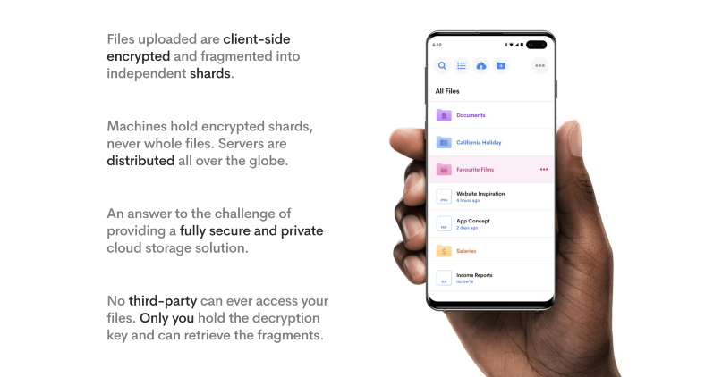 Illustration of Internxt’s mobile intuitive interface and features. Version 1.3