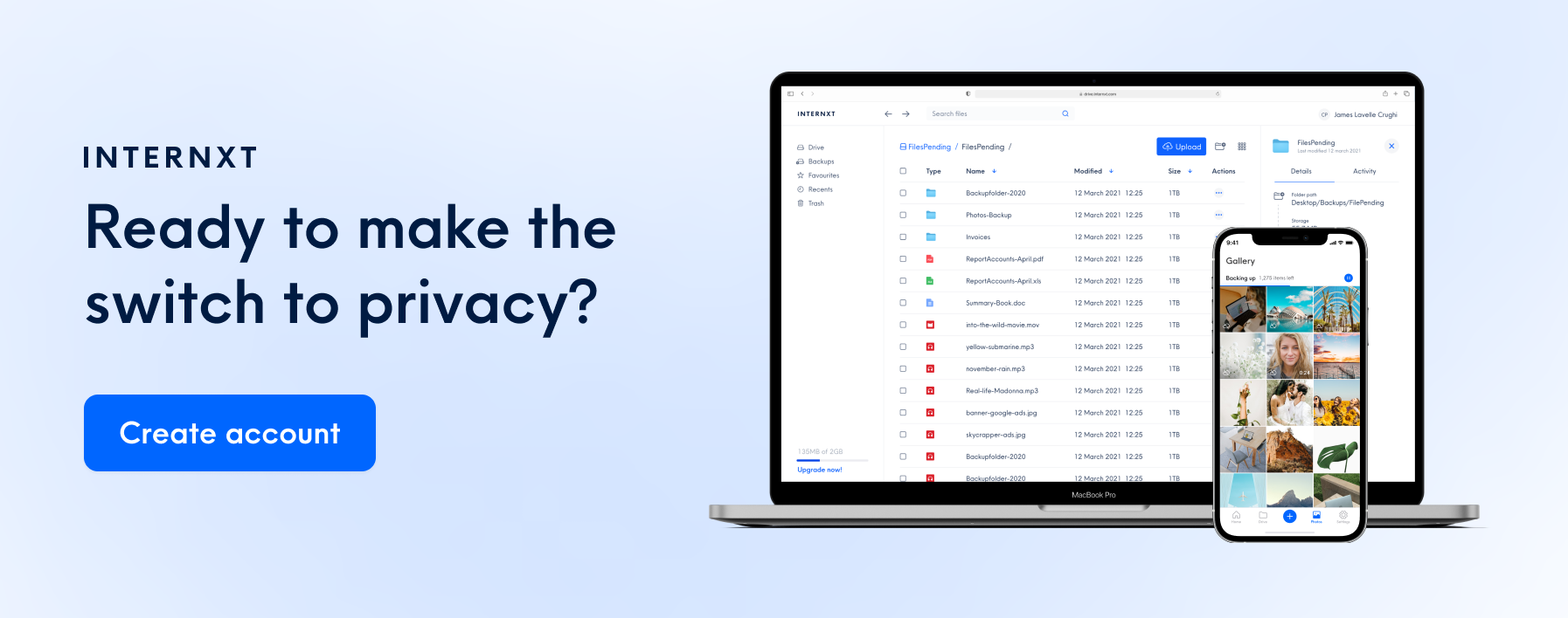 Internxt CTA: Switch to privacy.