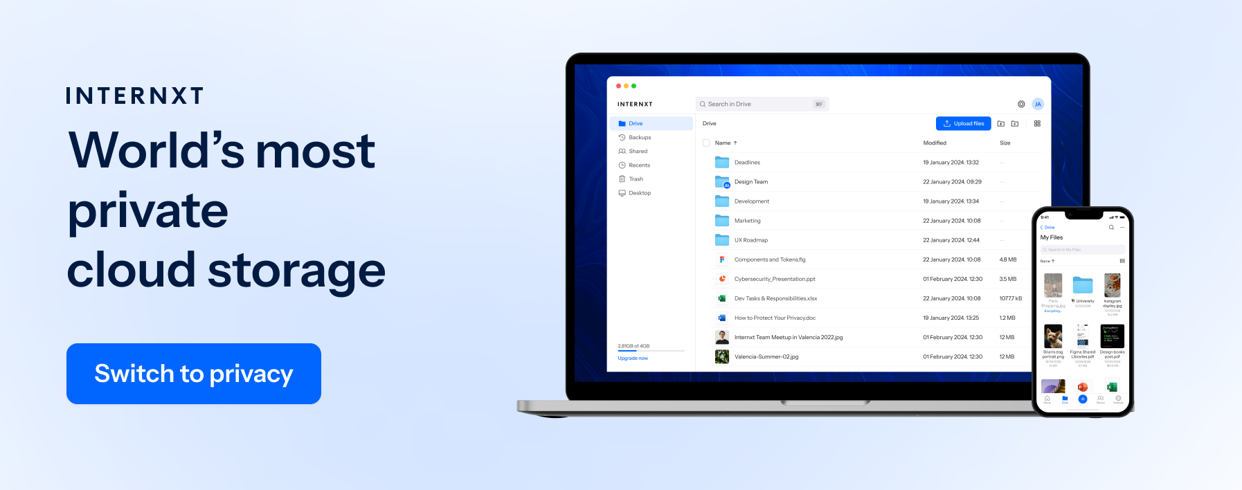 Internxt is a cloud storage service based on encryption and privacy.