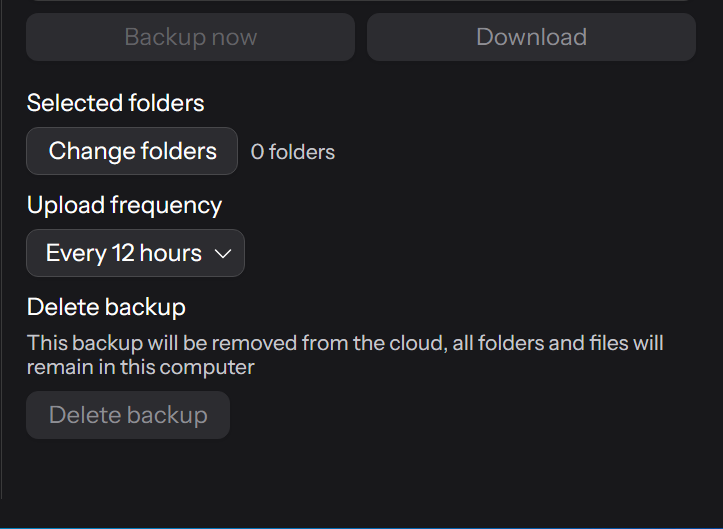 Internxt backup interface