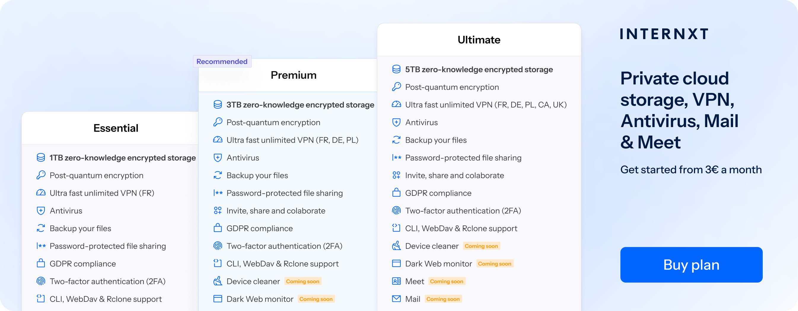 Internxt pricing plans