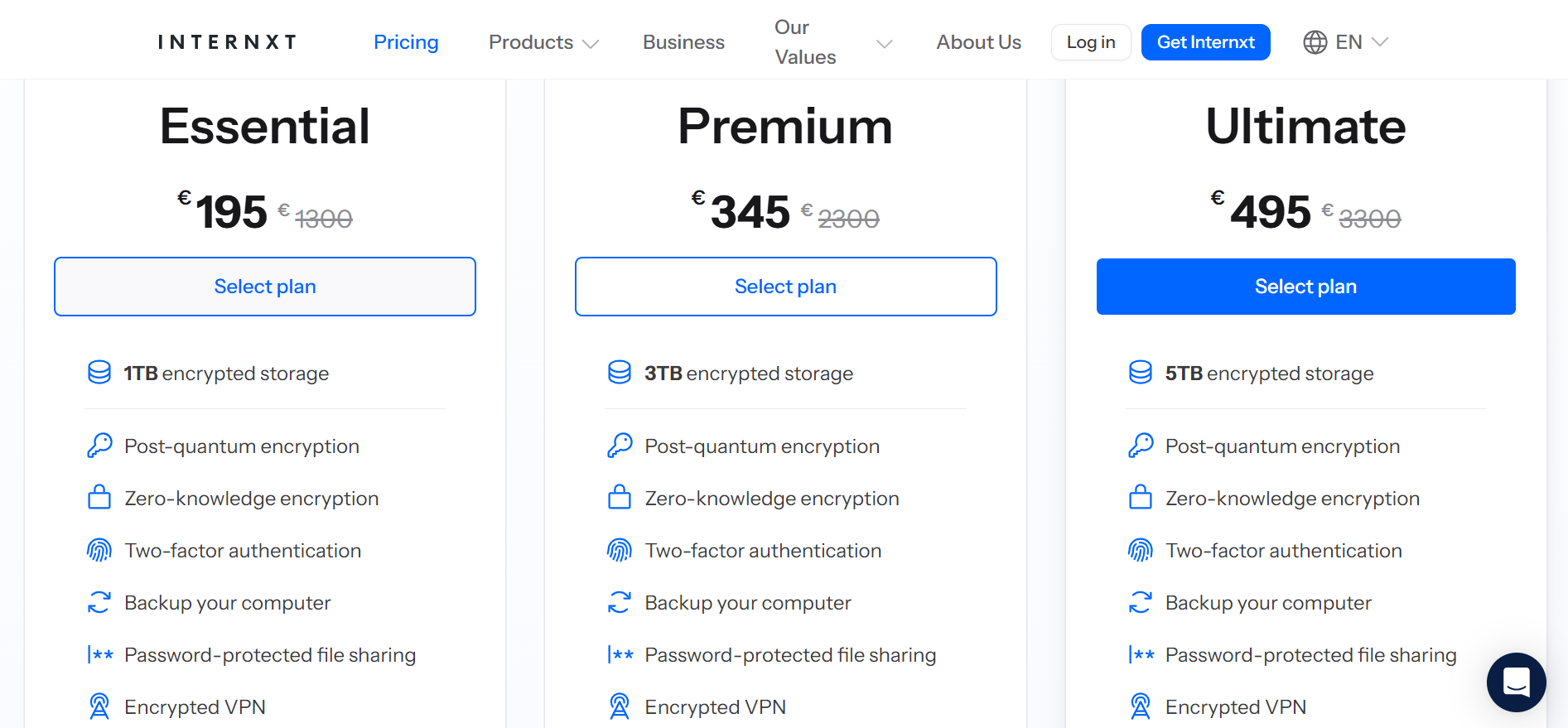 Internxt vs Dropbox vs Google Drive pricing