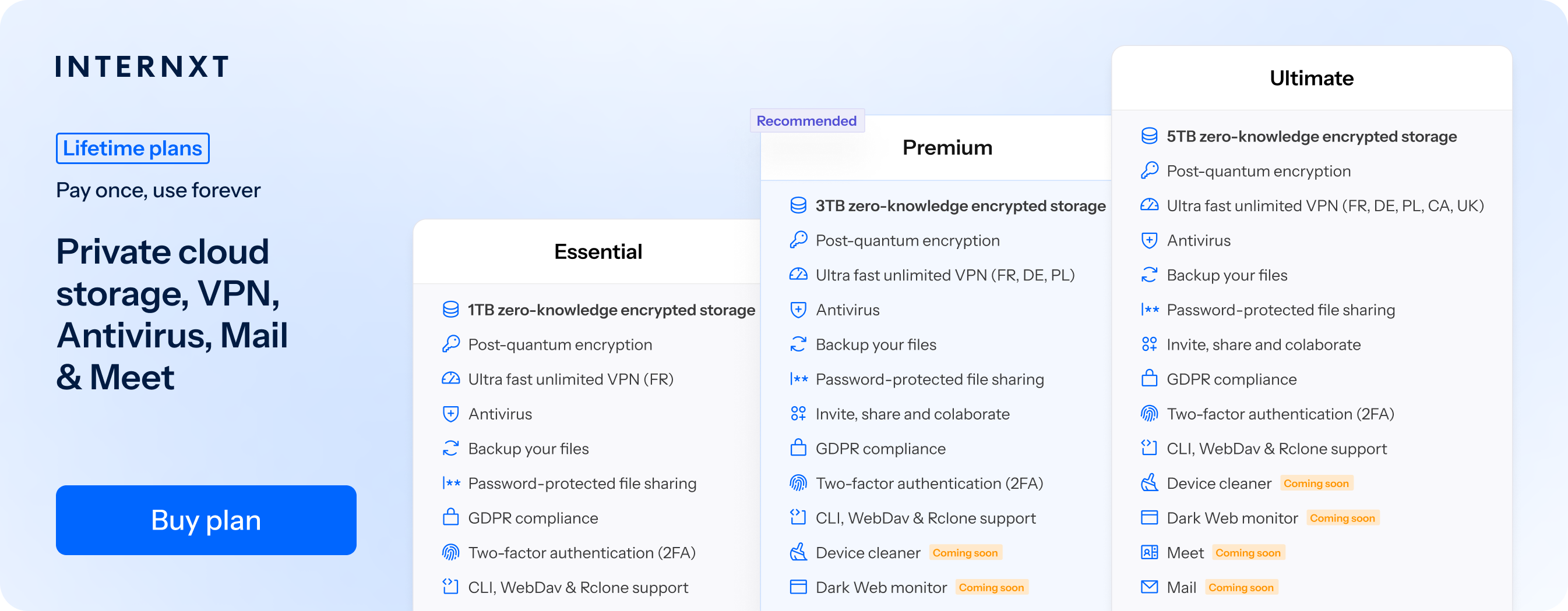 Internxt pricing plans
