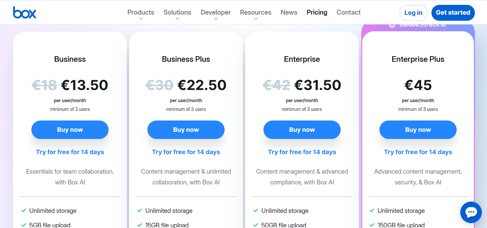 Box vs Dropbox pricing