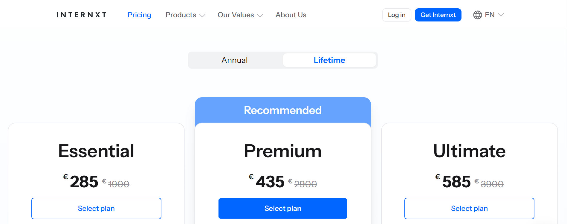 Internxt vs iCloud vs Google One pricing