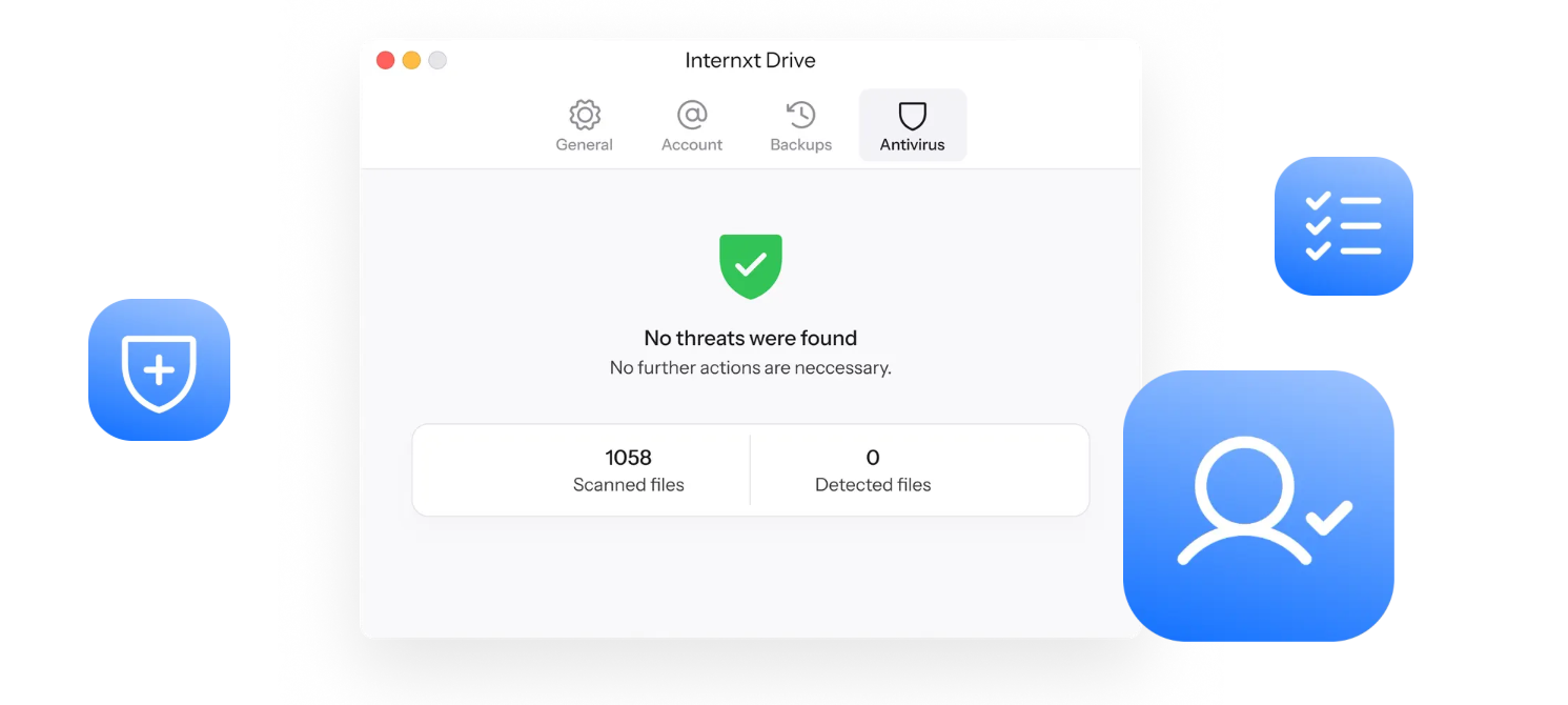 Internxt Antivirus protects you from malware.