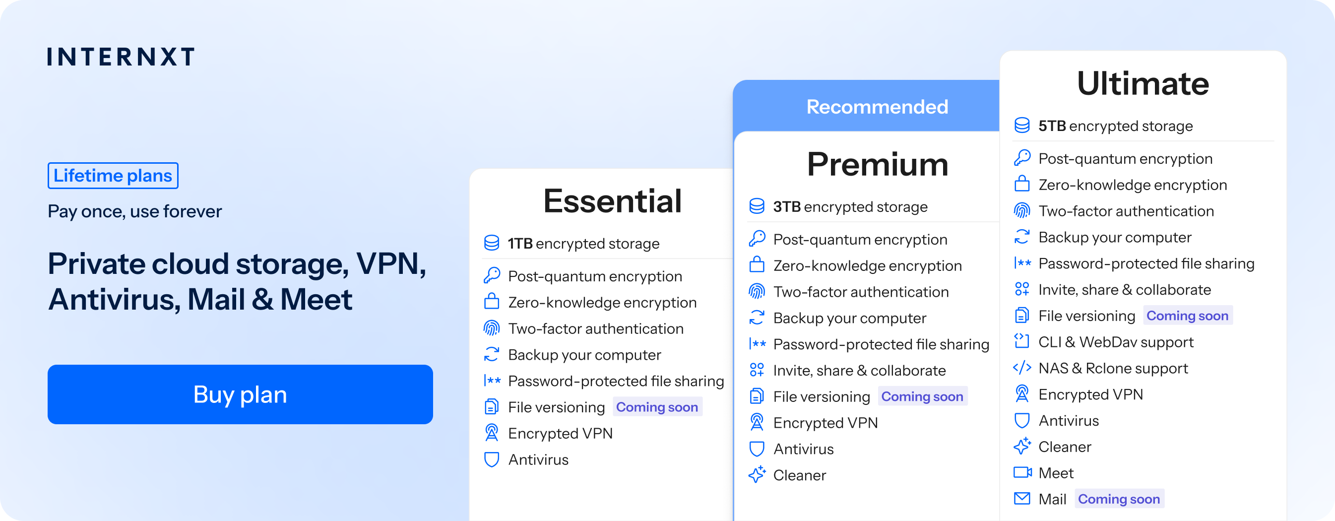 Meilleures offres de stockage cloud Internxt