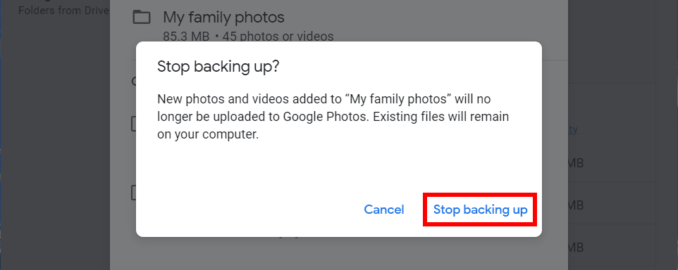 How to stop google photos backup on desktop