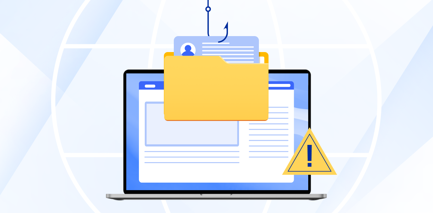 Yellow folder on blue computer screen representing phishing