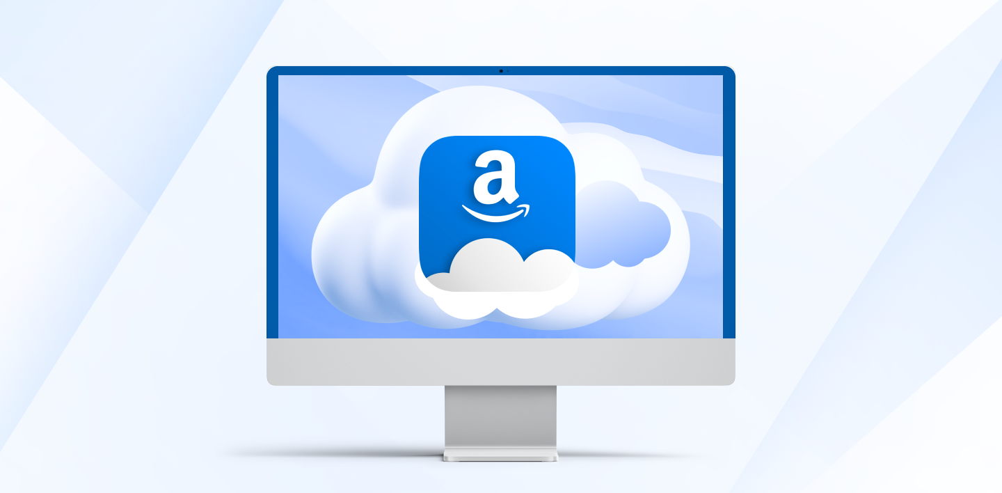Amazon Drive logo and cloud on desktop.