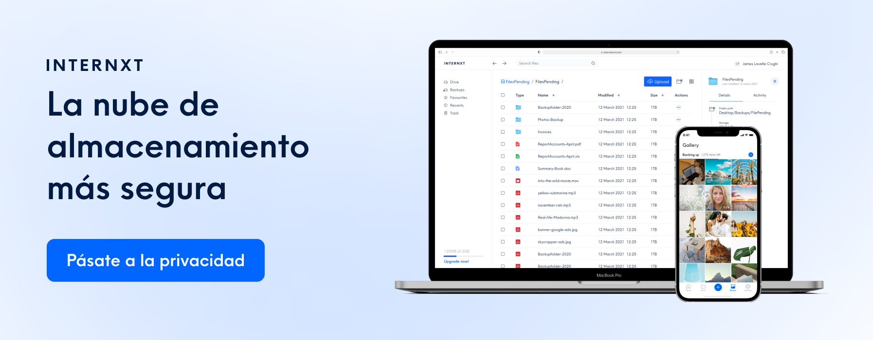 Internxt es un servicio de almacenamiento en la nube basado en el cifrado y la privacidad.