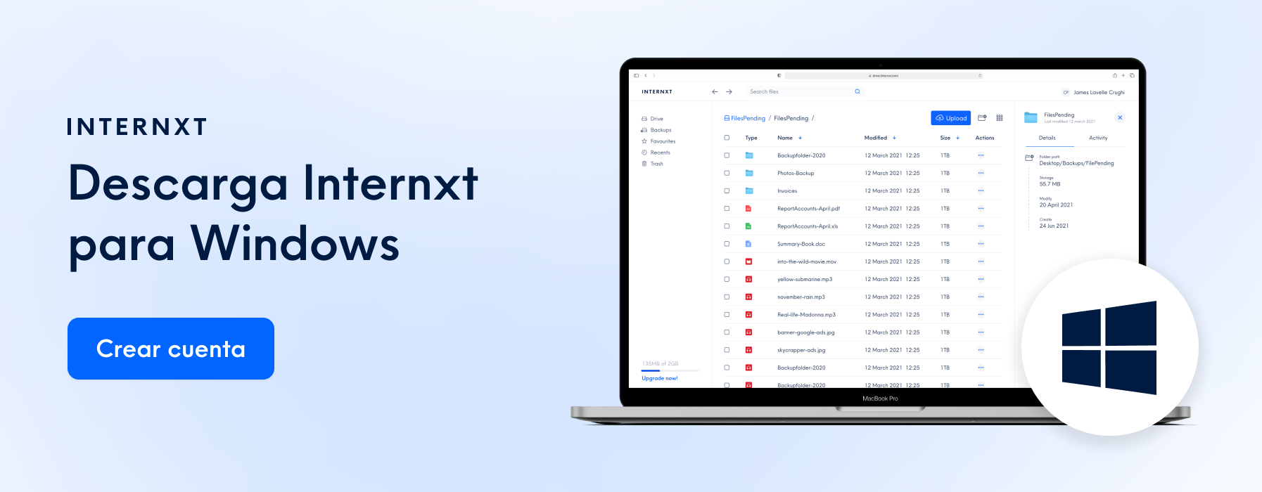 Internxt es un servicio de almacenamiento en la nube basado en el cifrado y la privacidad.