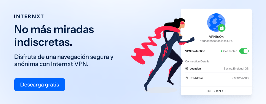 Internxt VPN gratuita encripta su conexión para una mayor privacidad en línea.