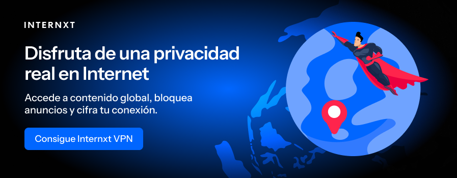 Internxt VPN gratuita encripta su conexión para una mayor privacidad en línea.