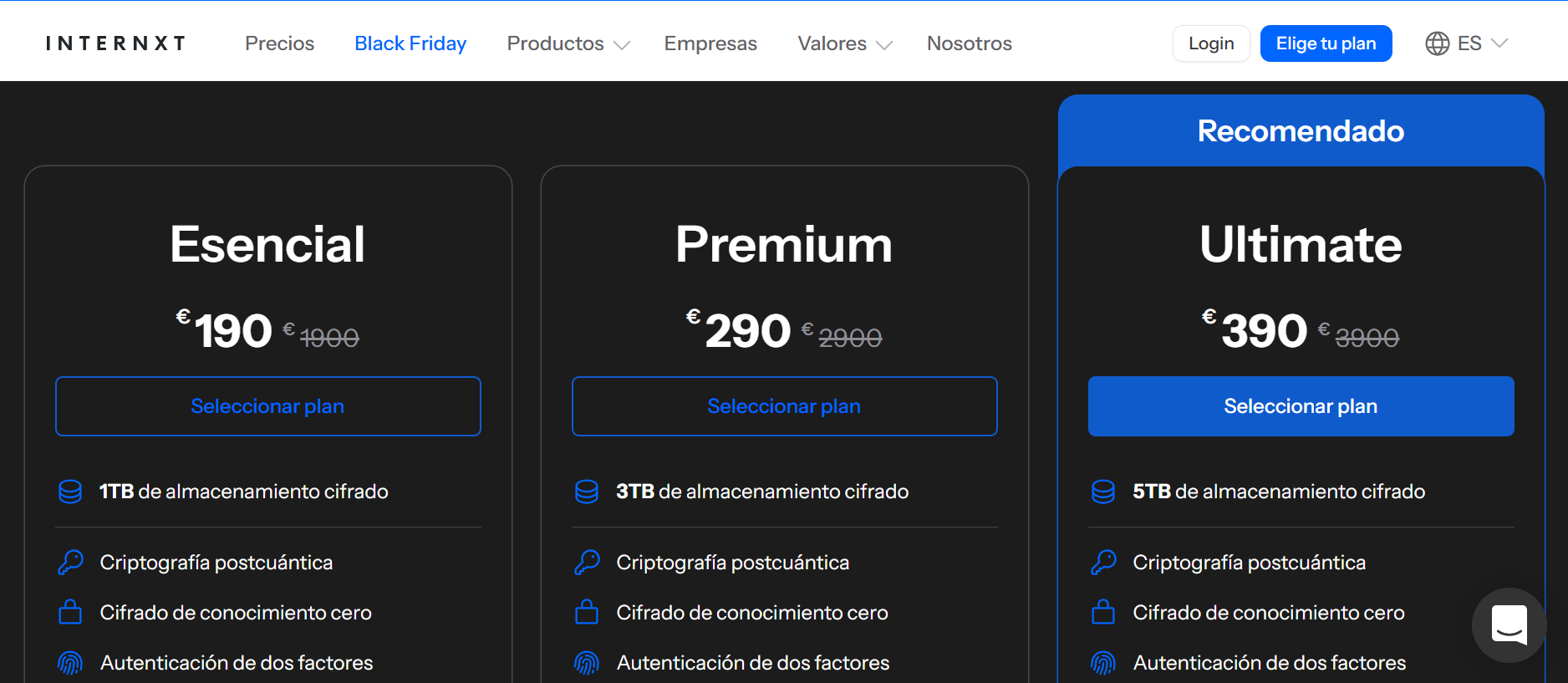 Internxt vs Dropbox vs Box precios