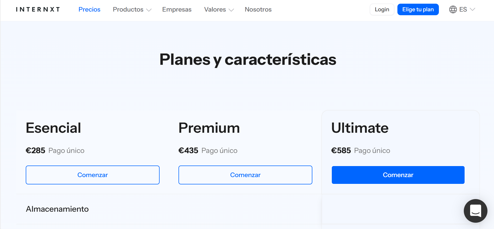 Internxt vs Verizon Cloud vs iCloud precios