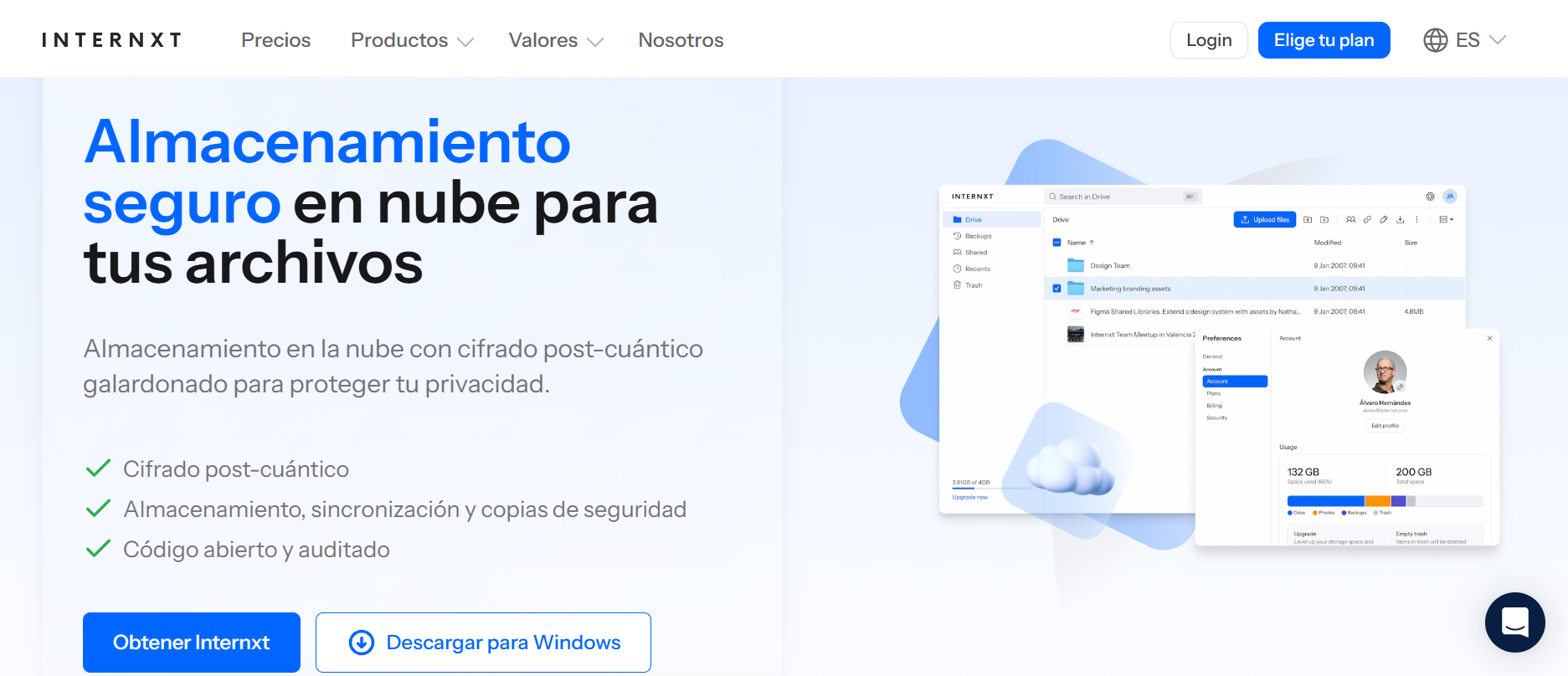 Internxt es un servicio de almacenamiento en la nube basado en encriptación y privacidad.