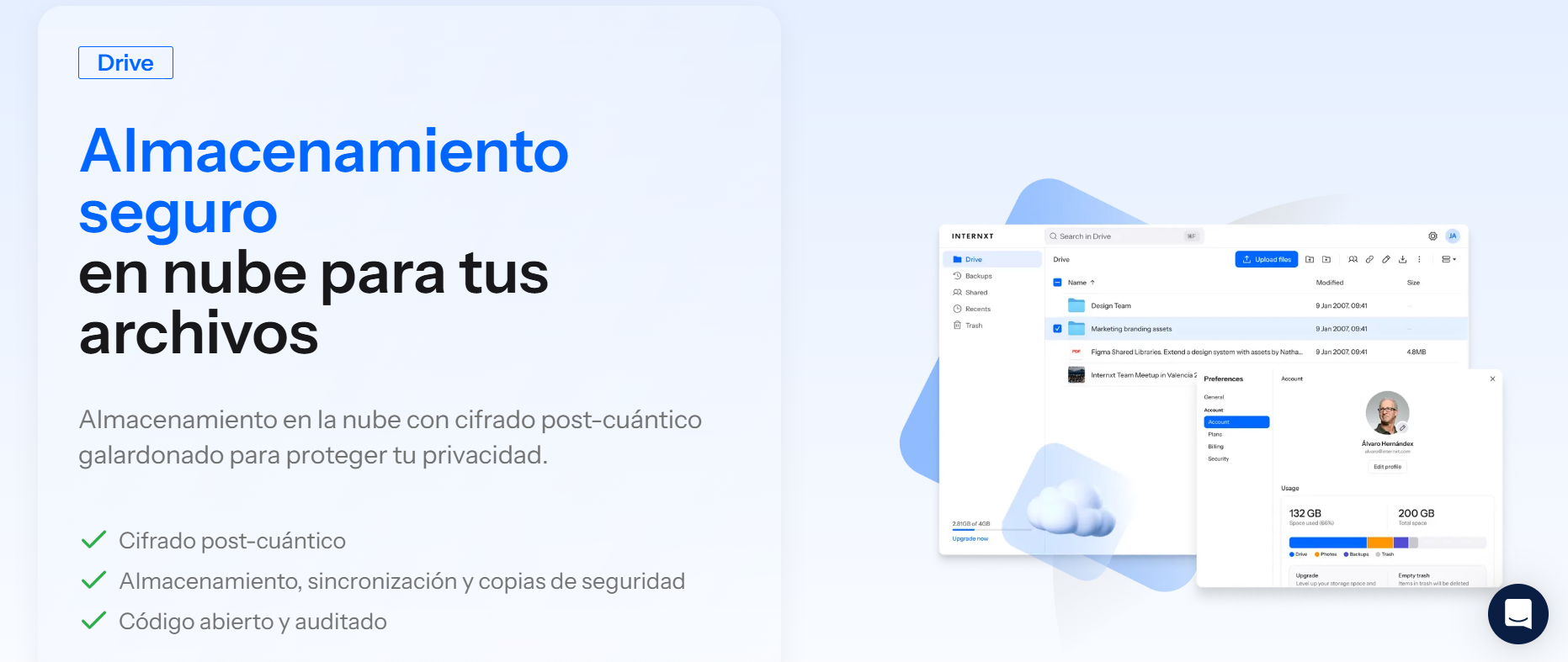 Internxt es un servicio de almacenamiento en la nube basado en el cifrado y la privacidad.