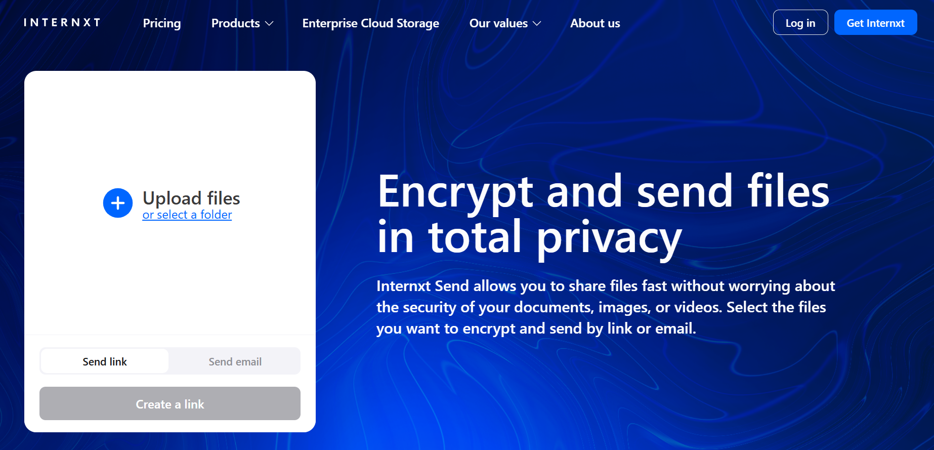 Internxt Send es un servicio seguro para compartir archivos de forma privada.