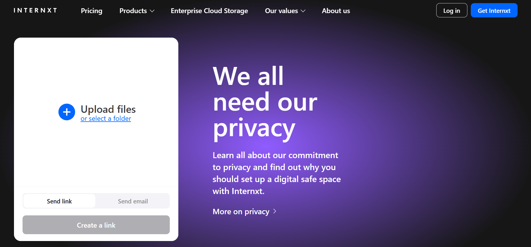 Internxt Send es una alternativa a WeTransfer para compartir archivos de forma privada.