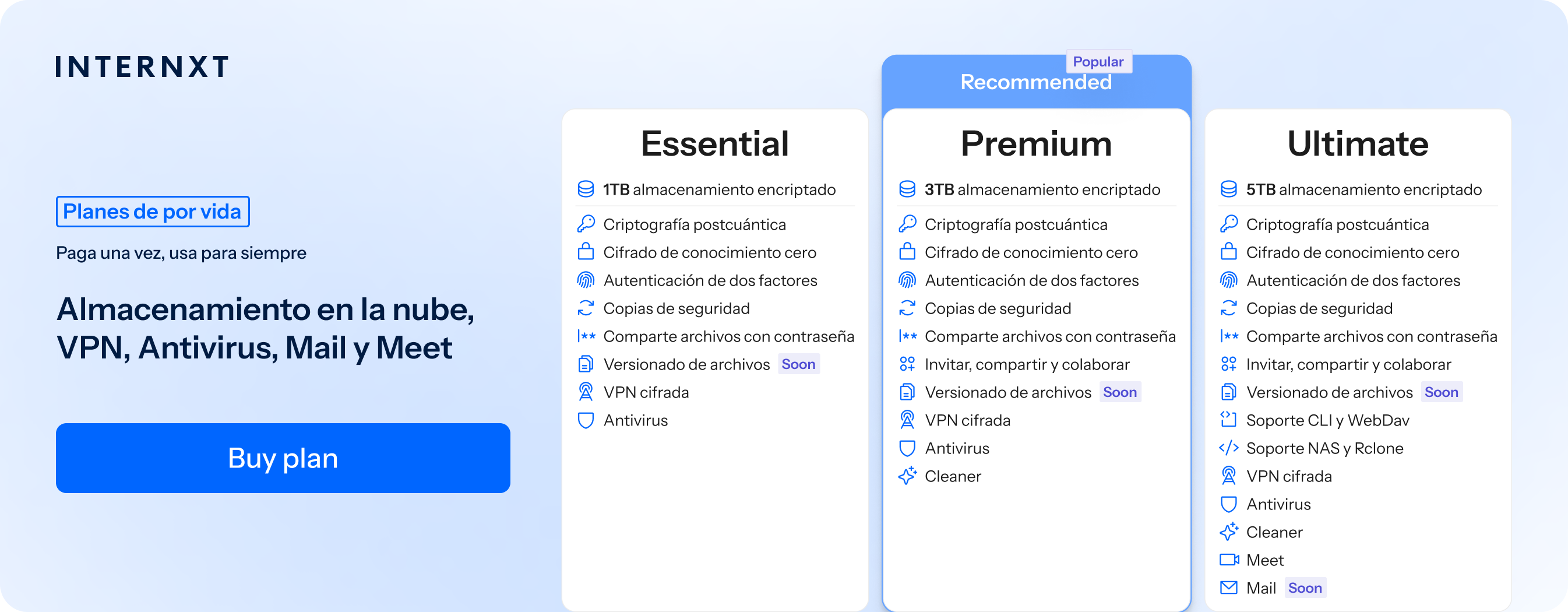 Internxt mejor precios en la nube
