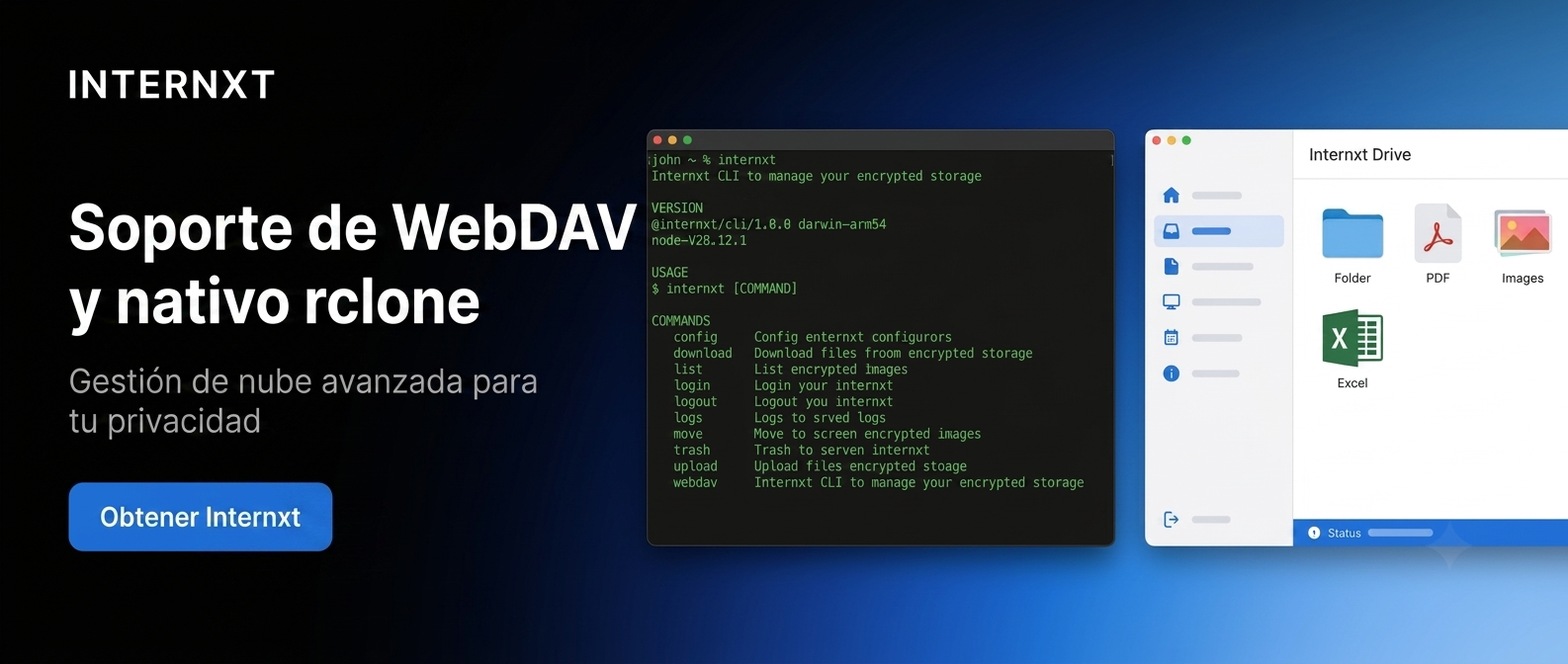 Internxt soporte para WebDav y Rclone