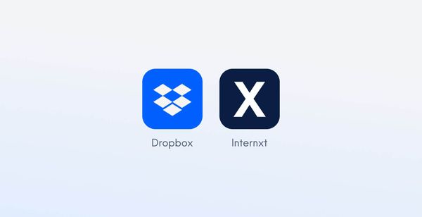 Logotipo del almacenamiento seguro en la nube de Internxt y logotipo de Dropbox.